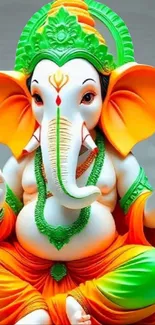 Vibrant Ganesh artwork with bright colors and spiritual theme.