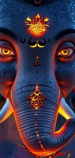 Mystical elephant deity with glowing eyes art wallpaper.