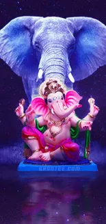 Vibrant smartphone wallpaper of Lord Ganesha with a blue elephant background.