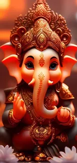 Vibrant artistic Ganesha statue with warm orange highlights.