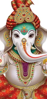 Vibrant Ganesha art with intricate details and bright colors on a mobile wallpaper.