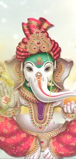 Colorful Ganesha artwork with vibrant red and white tones.