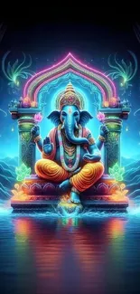 Vibrant artistic Ganesha on neon background