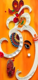 Vibrant Ganesha art with orange and intricate design elements.