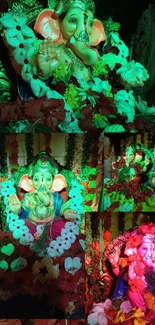 Colorful Ganesha festival wallpaper with floral decorations.