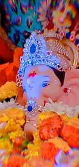 Colorful Ganesha with flowers and jewels