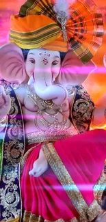 Colorful Ganesha idol in vibrant pink and orange hues for mobile wallpaper.