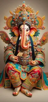 Intricate elephant deity artwork in vibrant colors