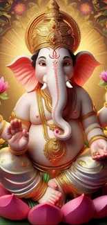 Vibrant artistic depiction of Ganesha with bright colors and flowers.