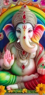 Vibrant Ganesha artwork with rainbow colors.