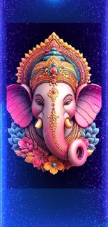 Vibrant Ganesha art with colorful floral details on a mobile wallpaper.