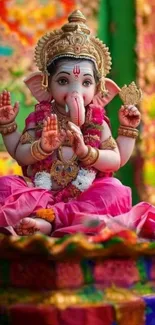 Vibrant Ganesha statue with colorful background.