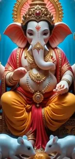 Intricate Ganesha wallpaper with vibrant colors and details.