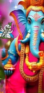 Colorful Lord Ganesha wallpaper with vibrant pink hues and intricate details.