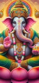 Vibrant and colorful Ganesha wallpaper with pink and gold hues.