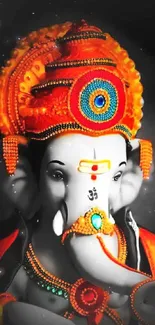 Vibrant Ganesha mobile wallpaper with bright orange hues.