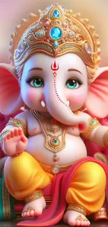 Vibrant, colorful Ganesha depicted on a mobile wallpaper.