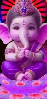 Vibrant mobile wallpaper of Ganesh with purple hues and artistic design.