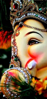 Vibrant artistic depiction of Lord Ganesha with jewels.