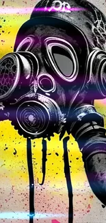 Artistic gas mask with vibrant yellow background.