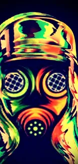 Vibrant neon gas mask artwork mobile wallpaper.