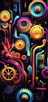 Vibrant gear-themed mobile wallpaper with colorful abstract design.