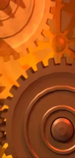 Vibrant orange gears mobile wallpaper with steampunk theme.