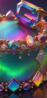 Colorful gem-encrusted ring with vibrant hues in a fantasy style.