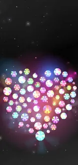 Colorful gem heart on black background wallpaper.