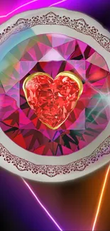 Heart-shaped jewel with vibrant colors and ornate design