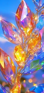 A mesmerizing wallpaper of vibrant, gem-like leaves in blue and orange hues.
