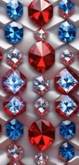 Vibrant red, blue, and white gem pattern wallpaper.