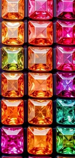 Vibrant colorful square gem pattern wallpaper.