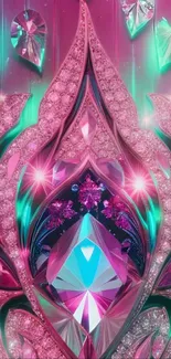 Vibrant gemstone abstract design with pink and teal colors.