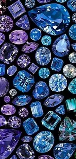 Colorful gemstone design mobile wallpaper with vibrant blue gems.