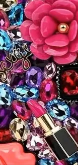 Vibrant phone wallpaper with colorful gems and floral design.