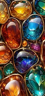 Vibrantly colored abstract gemstone wallpaper with intricate design.