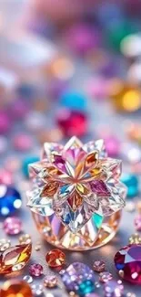 Vibrant array of colorful gemstones on display.