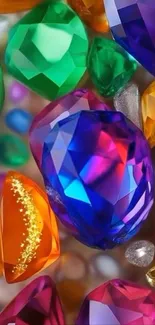 Colorful gemstones in close-up view, vibrant and sparkling.