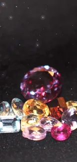 Colorful gemstones on a dark background.