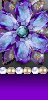 Vibrant purple gemstone flower wallpaper with pearl accents.