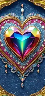 Colorful heart jewel on an ornate background.