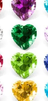 Colorful gemstone heart wallpaper with various vibrant crystals.