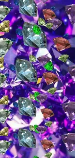 Multicolored gemstone wallpaper on a purple background.