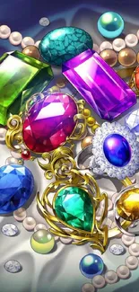 Colorful gemstones and pearls mobile wallpaper.