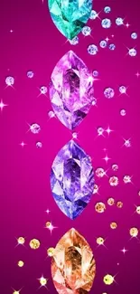 Vibrant gem mobile wallpaper with colorful gemstones on magenta background.