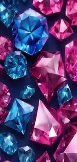 Vibrant pink and blue gemstone mobile wallpaper.