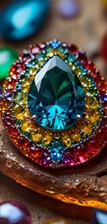 Vibrant gemstone design with colorful jewels