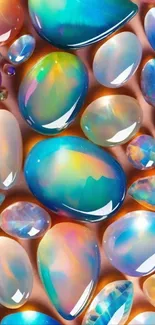 Vibrant gemstone mobile wallpaper with colorful polished stones.