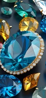 Vibrant gemstones with blue and gold hues.